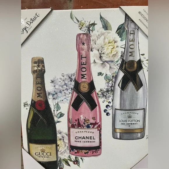 Design District - Louis, Chanel & Gucci Champagne Bottles Canvas Wall Art